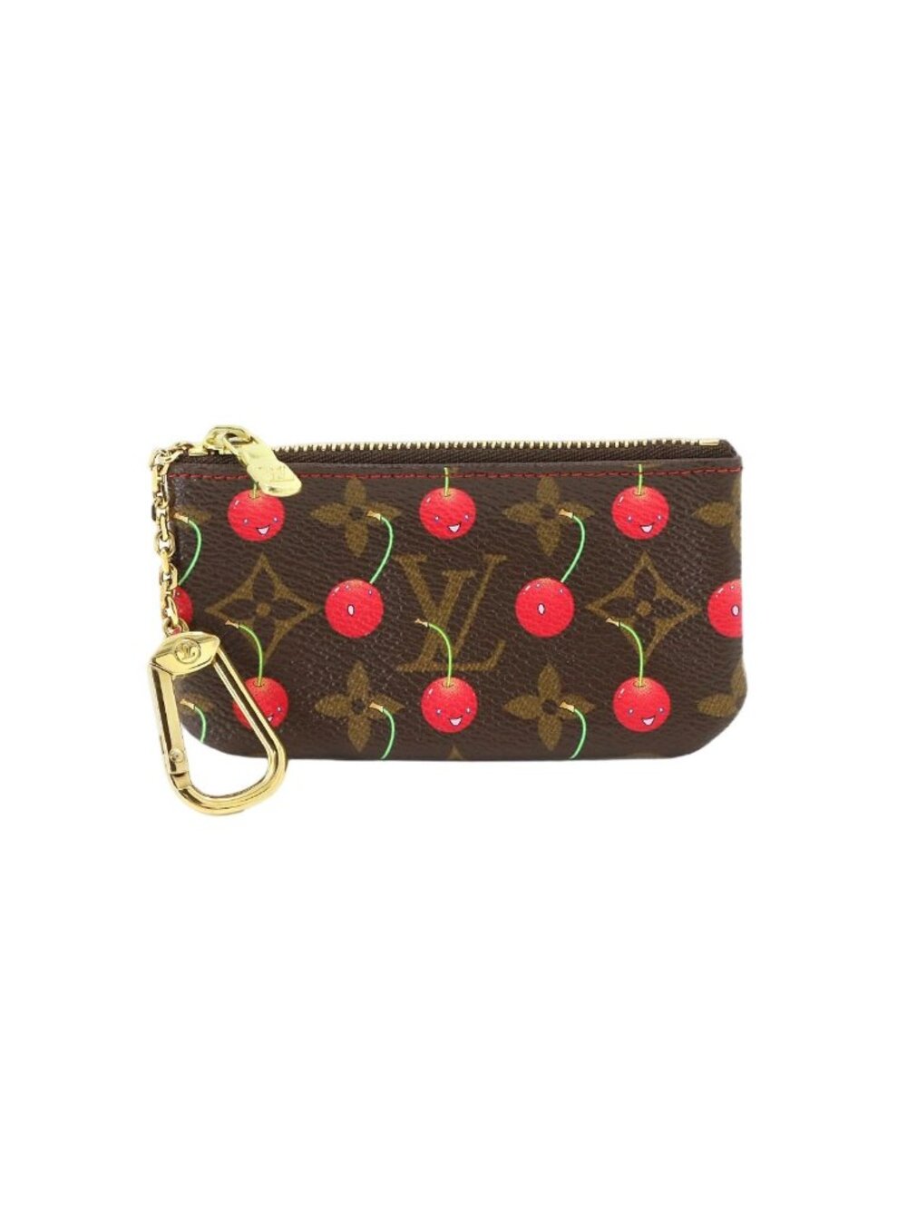 Louis Vuitton Monogram Cherry Pochette Cles Coin Purse Brown Takashi Murakami